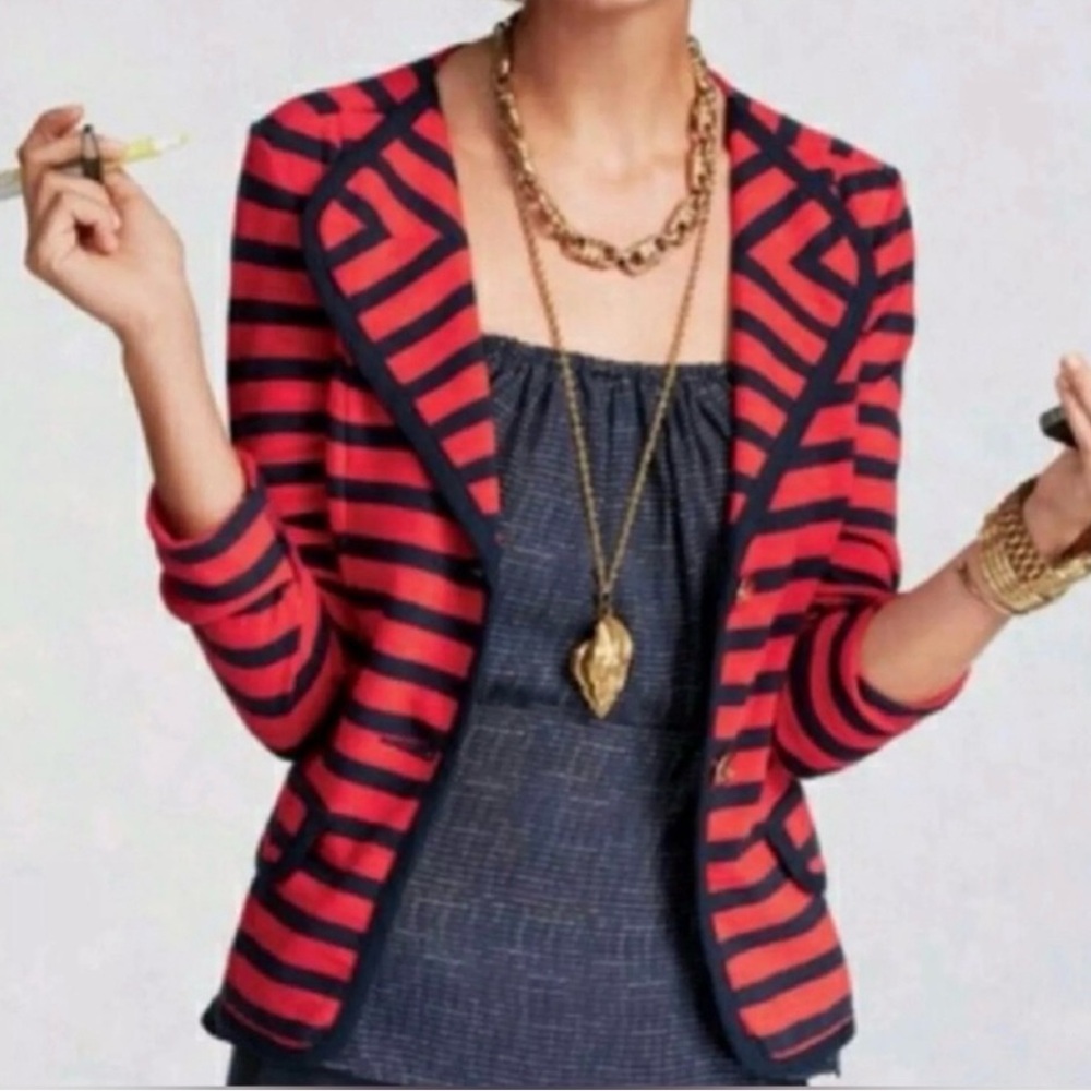 CAbi Striped Red and Navy Women's Jacket